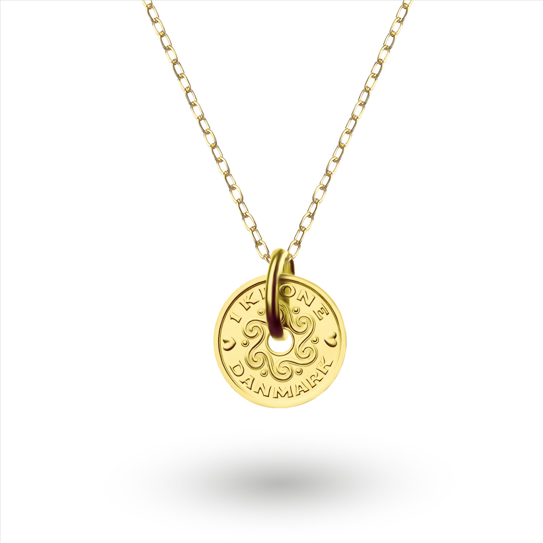 Danish Coin Necklace | Medallion Pendant Jewelry | 18K Gold Plated 1 Krone | Denmark | 1992 - 2023