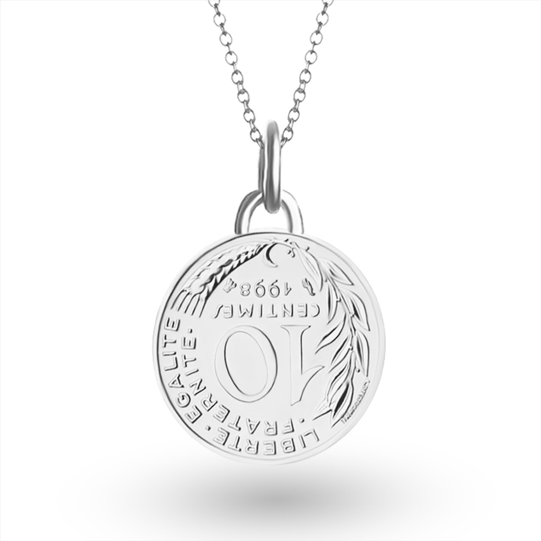 French Coin Necklace | Medallion Pendant Jewelry | Rhodium Plated 10 Centimes | 1966 - 2001
