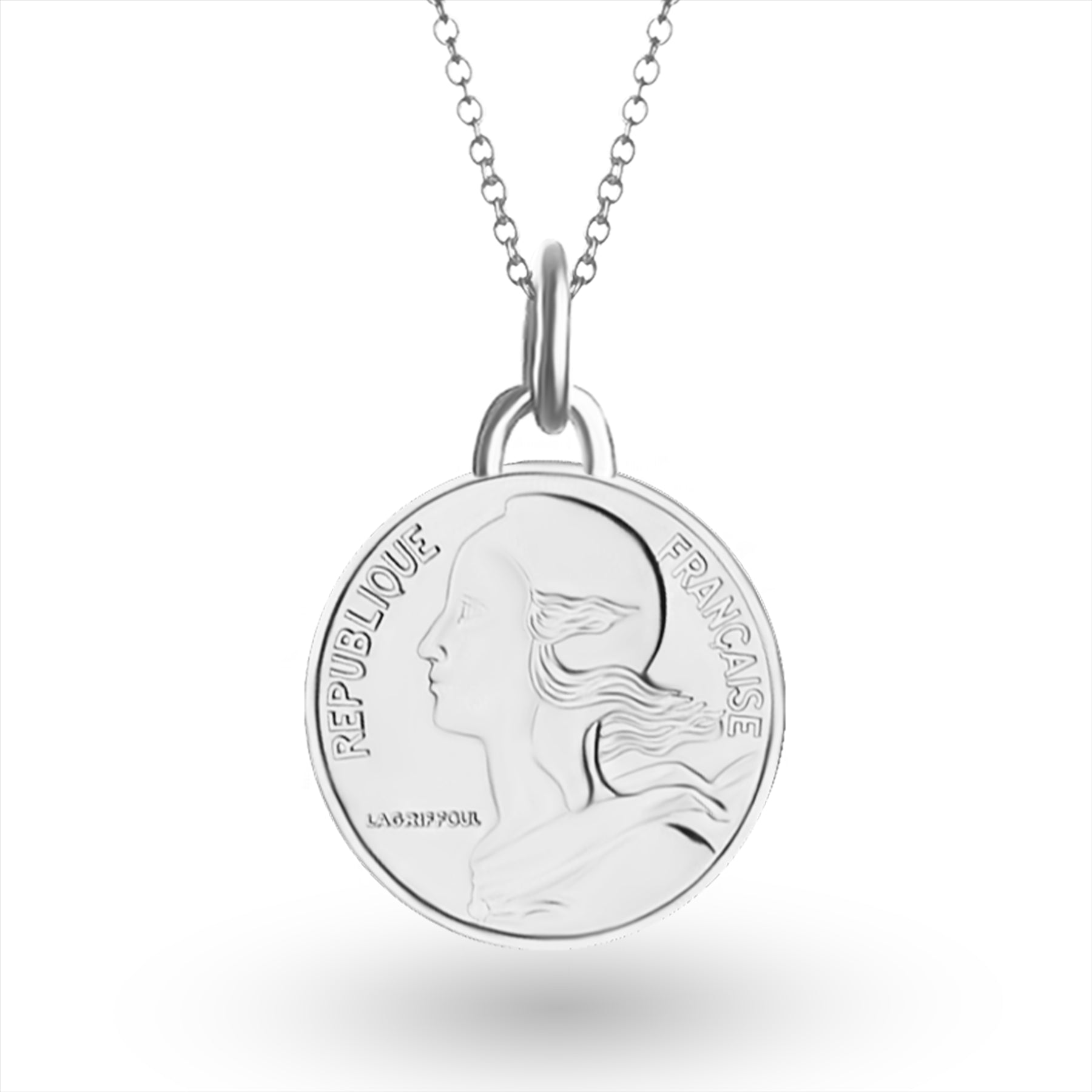 French Coin Necklace | Medallion Pendant Jewelry | Rhodium Plated 10 Centimes | 1966 - 2001