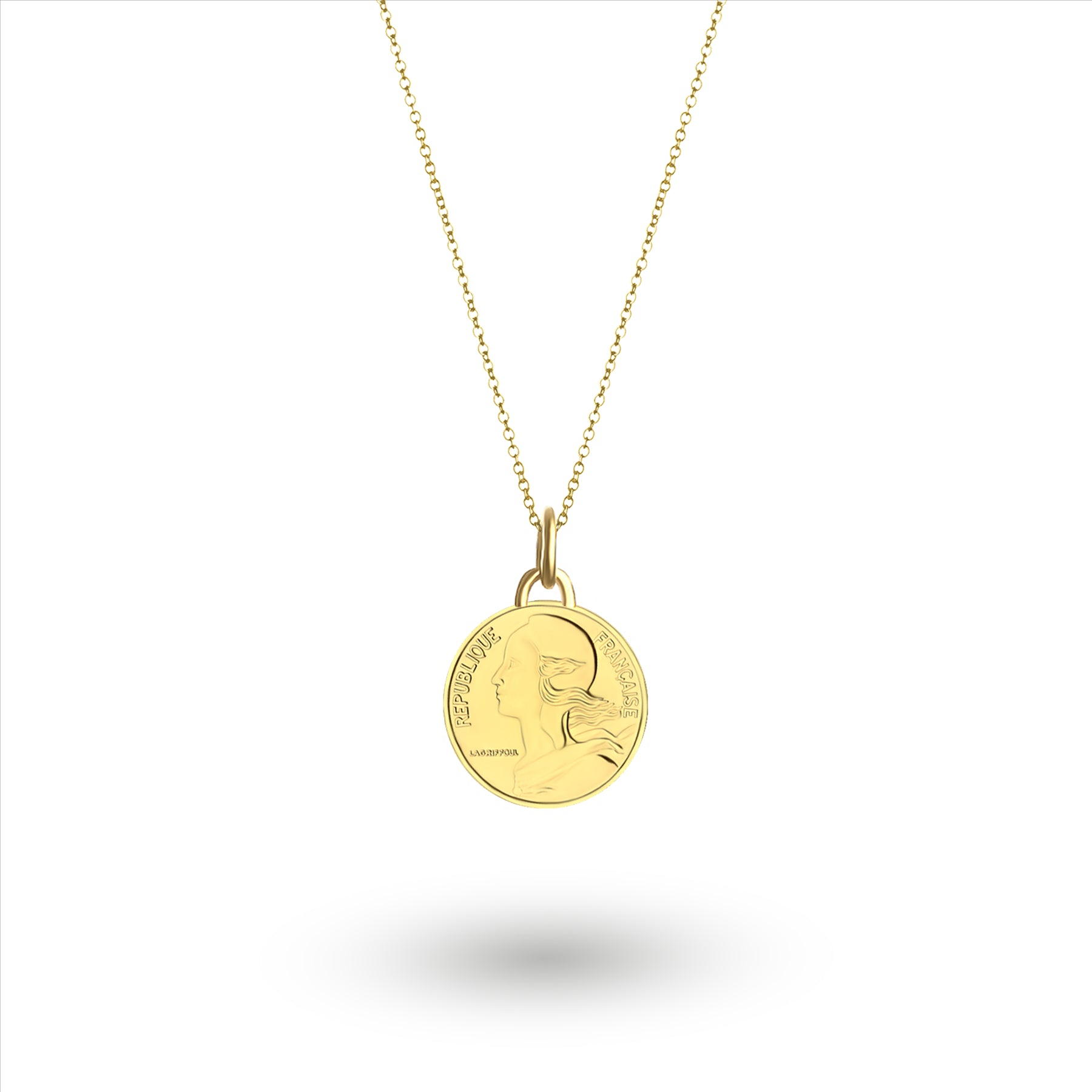 French Coin Necklace | Medallion Pendant Jewelry | 18K Gold Plated 5 Centimes | 1966 - 2001