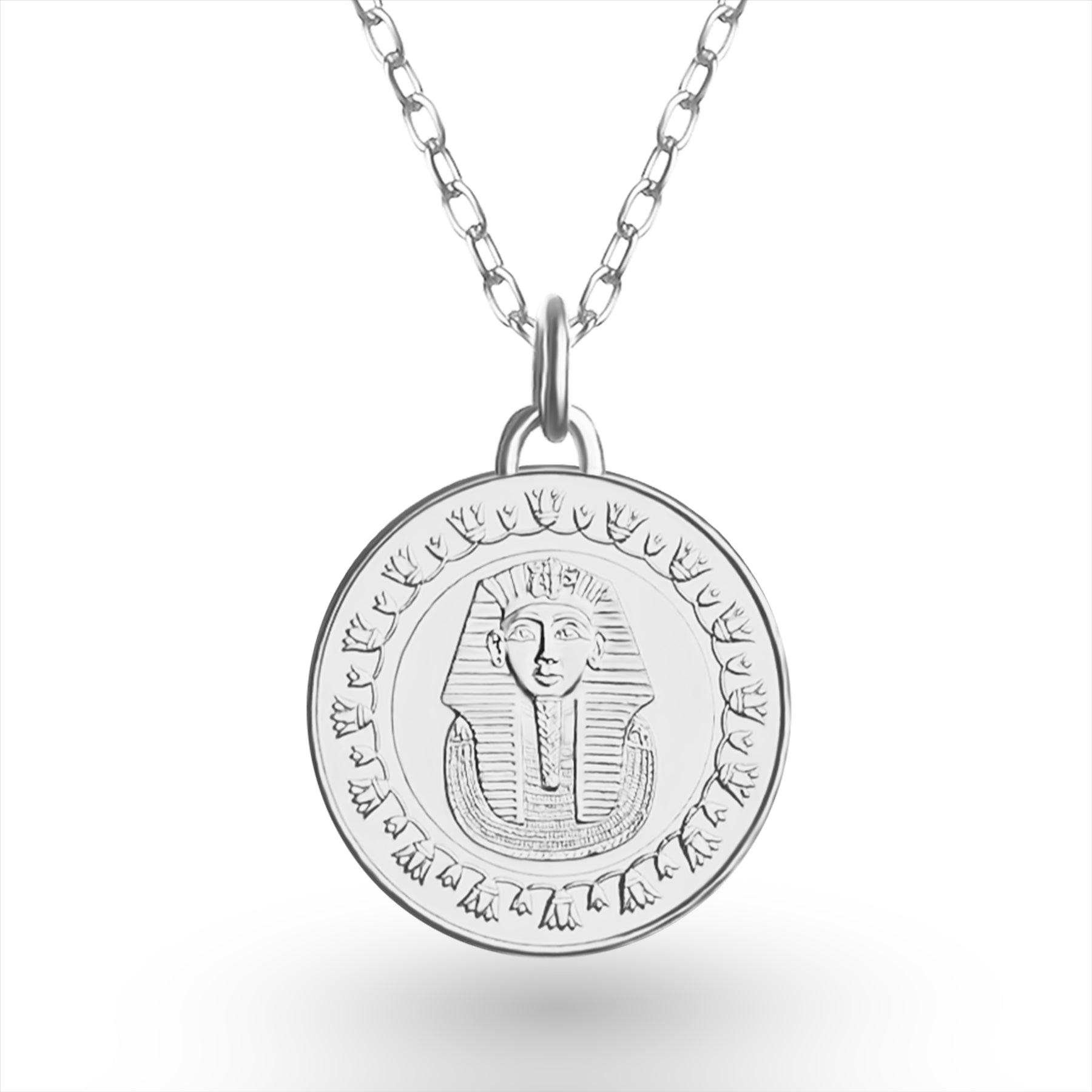 Egyptian Coin Necklace | Medallion Pendant Jewelry | Rhodium Plated 1 Pound | Tutankhamun mask | 2005 - 2023