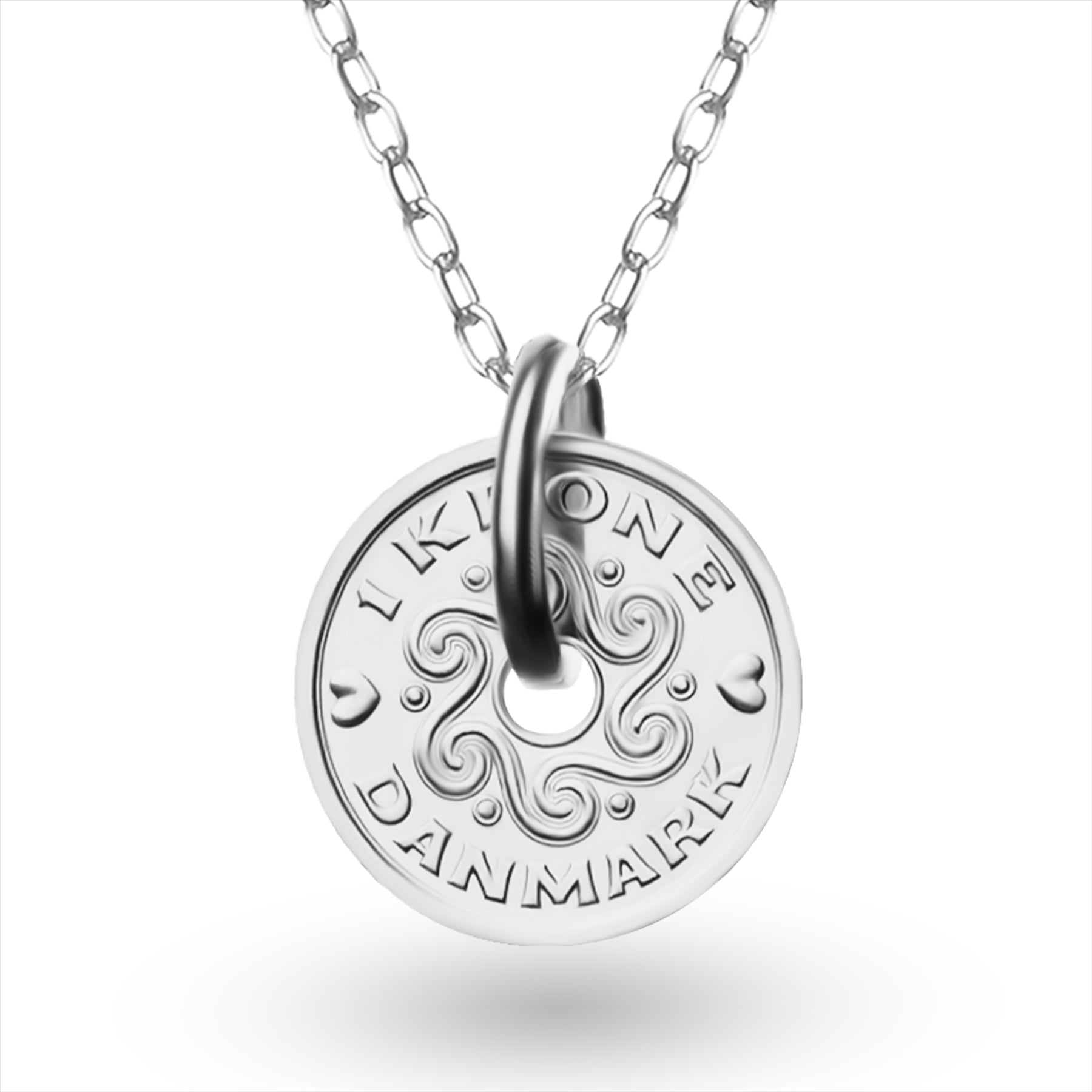 Danish Coin Necklace | Medallion Pendant Jewelry | Rhodium Plated 1 Krone | Denmark | 1992 - 2023