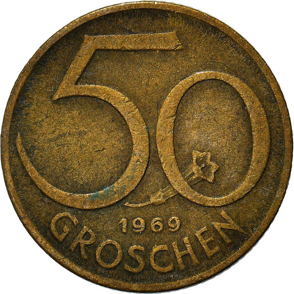 Austria 50 Groschen Coin | Gentian Flower | KM2885 | 1959 - 2001