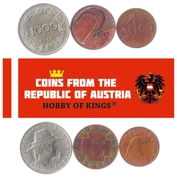 Set 3 Coins Austria 100 200 1000 Kronen 1923 - 1924