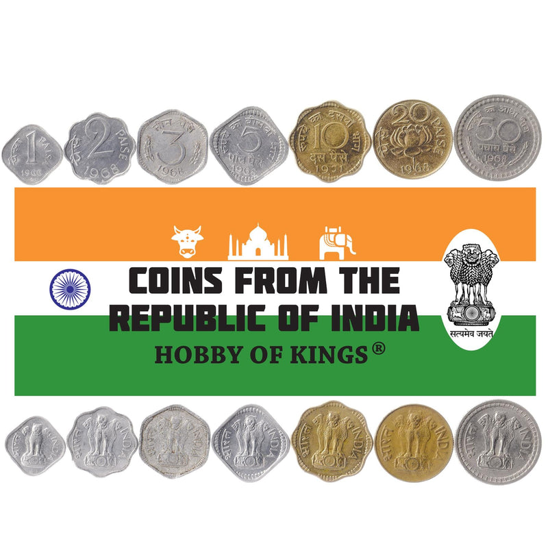 Set 7 Coins India 1 2 3 5 10 20 50 Paise 1965 - 1972 Indian Money