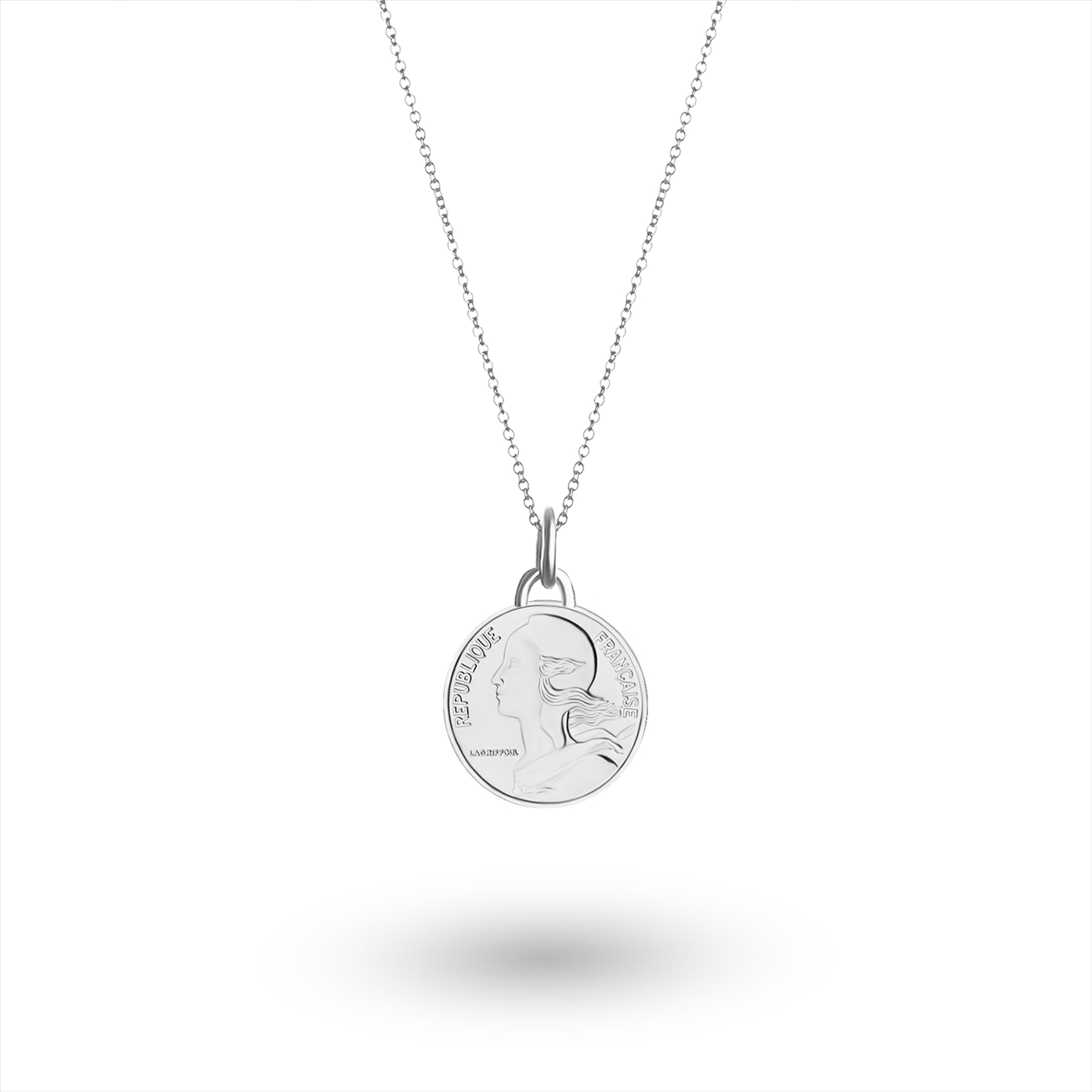 French Coin Necklace | Medallion Pendant Jewelry | Rhodium Plated 5 Centimes | 1966 - 2001