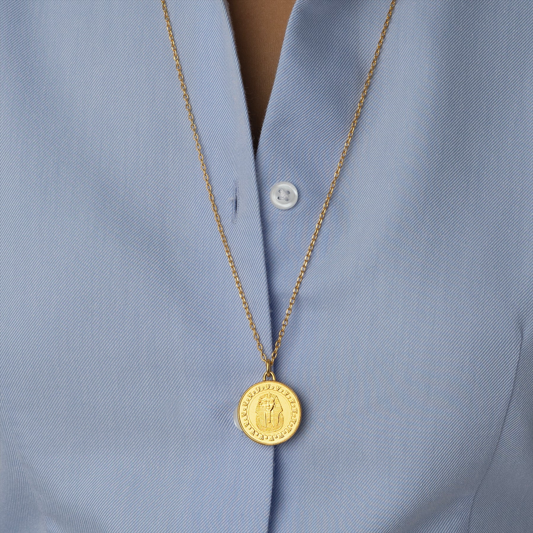 Egyptian Coin Necklace | Medallion Pendant Jewelry | 18K Gold Plated 1 Pound | Tutankhamun mask | 2005 - 2023