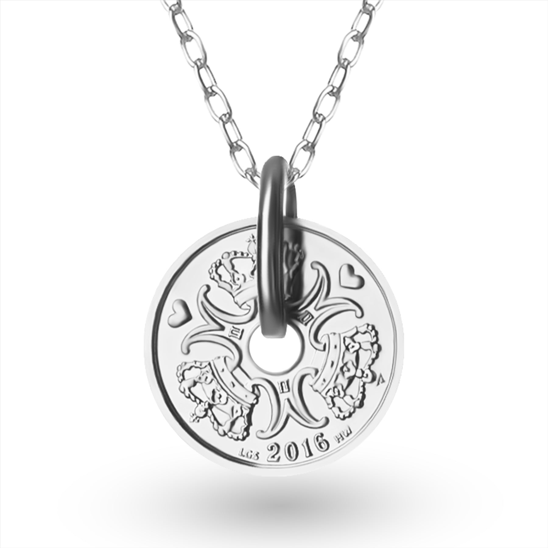 Danish Coin Necklace | Medallion Pendant Jewelry | Rhodium Plated 1 Krone | Denmark | 1992 - 2023