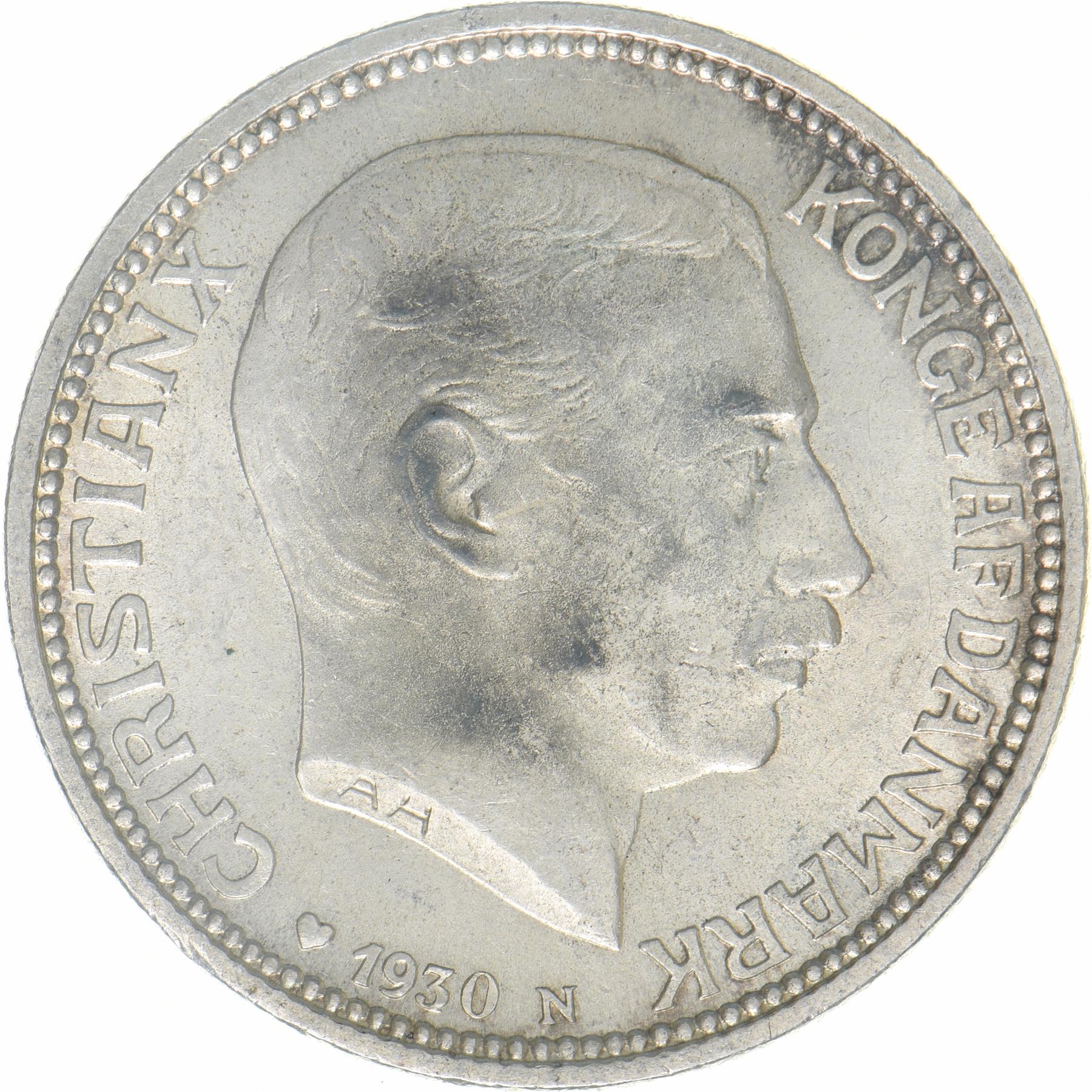 Denmark | 2 Kroner Coin | Silver | King Christian X's 60th birthday | KM:829 | 1930