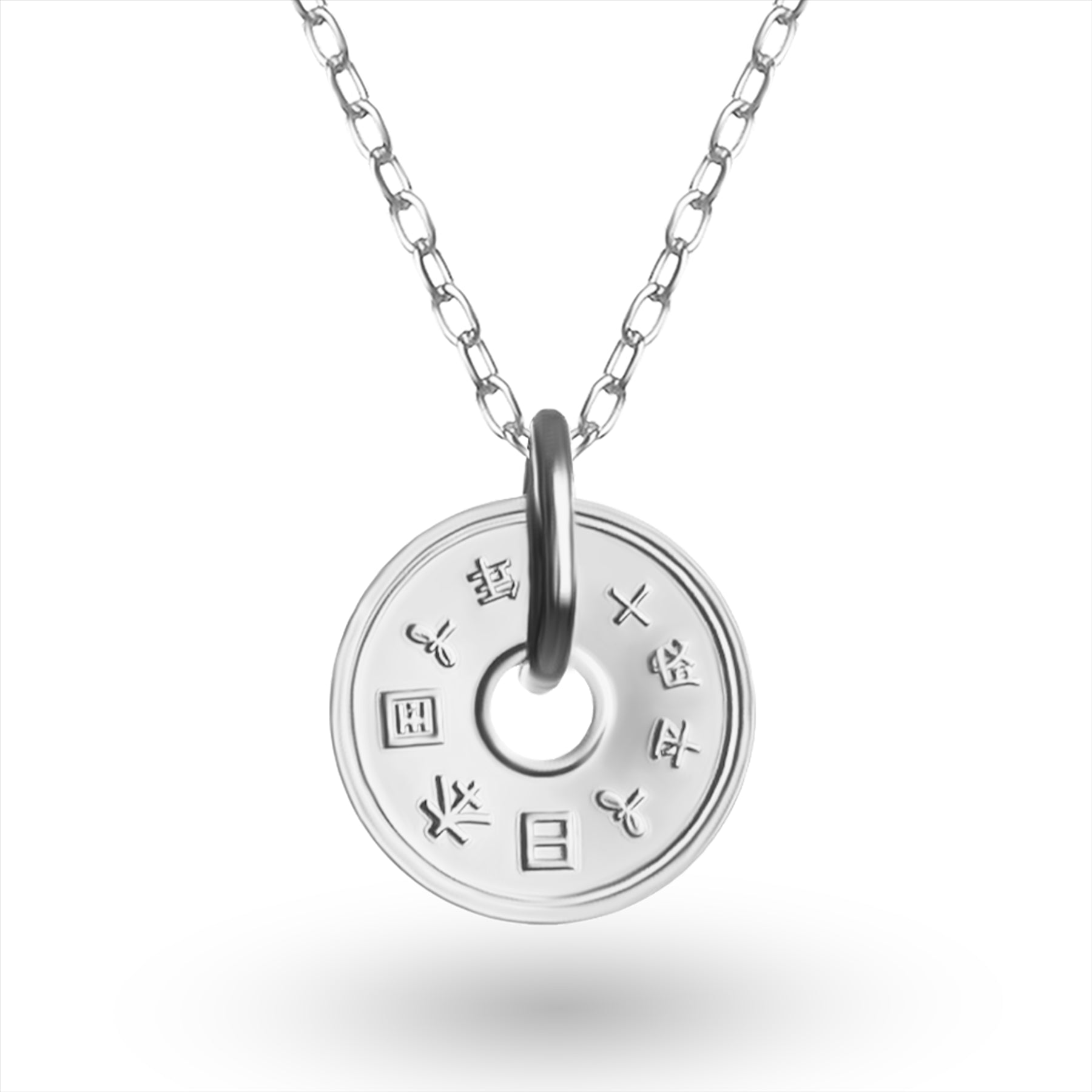 Japanese Coin Necklace | Medallion Pendant Jewelry | Rhodium Plated 5 Yen | 1949 - 2024