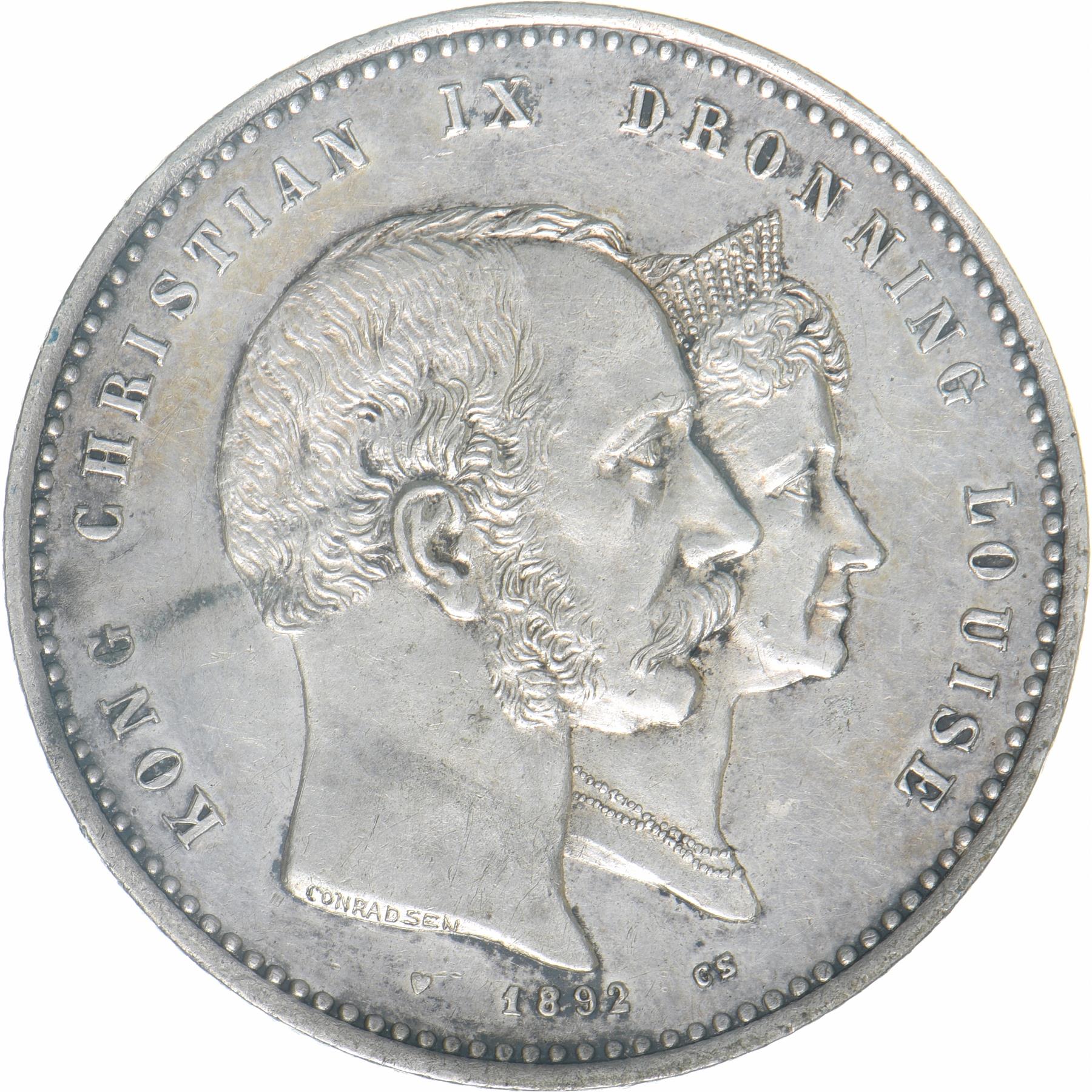 Denmark | 2 Kroner Coin | Golden Wedding | KM:800 | 1892