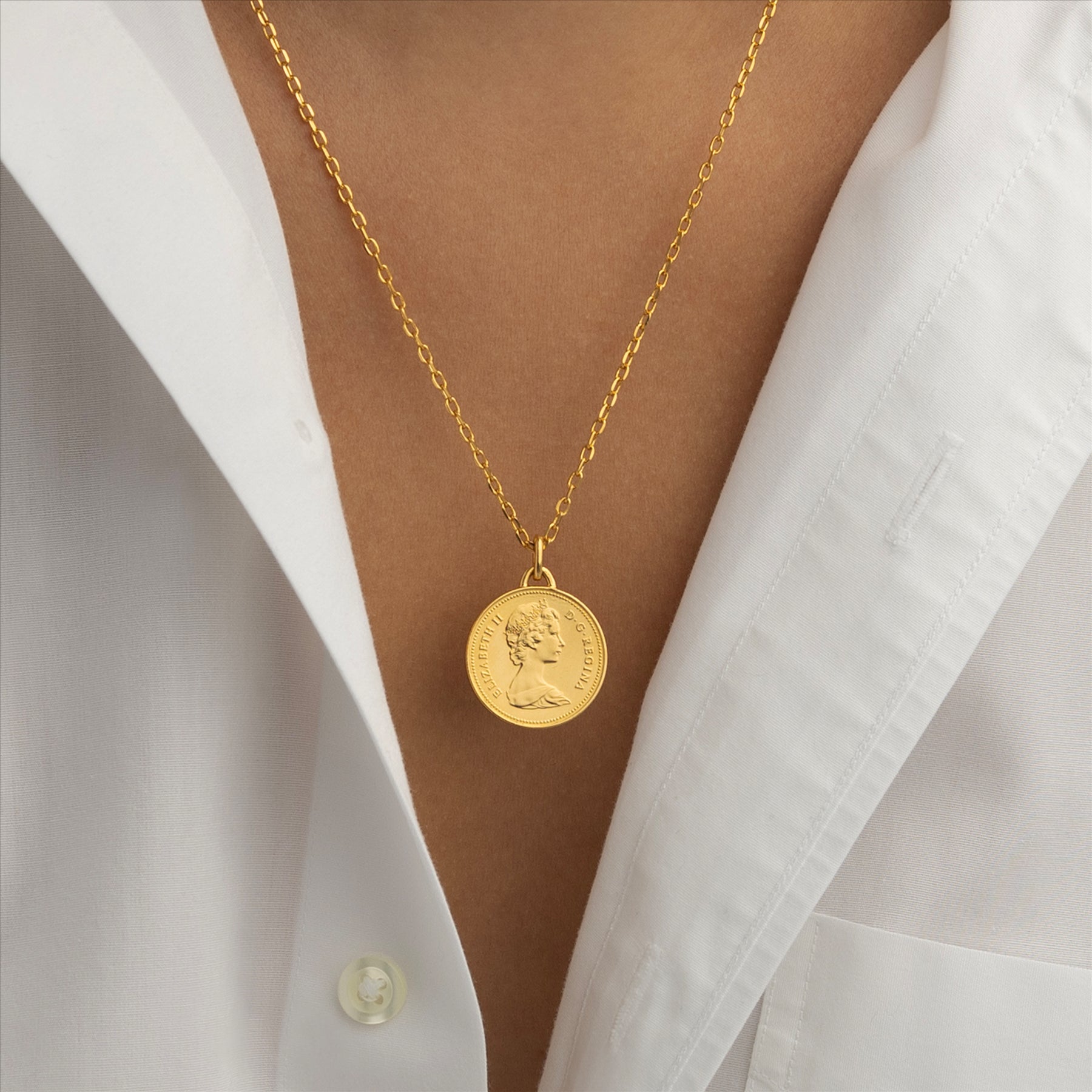 Canadian Coin Necklace | Medallion Pendant Jewelry | 18K Gold Plated 5 Cents | Queen Elizabeth II | 1965 - 1989