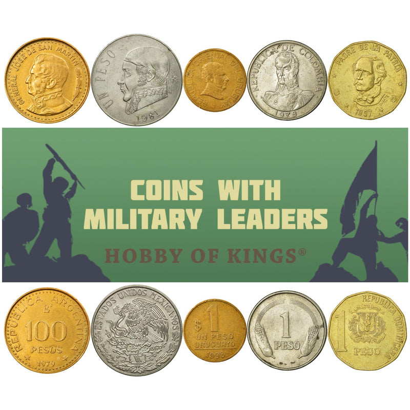 5 Coin Collection | Military Leaders of Latin America | National Heroes | Liberators | Army | Commanders | Independence | Nationhood | Revolt