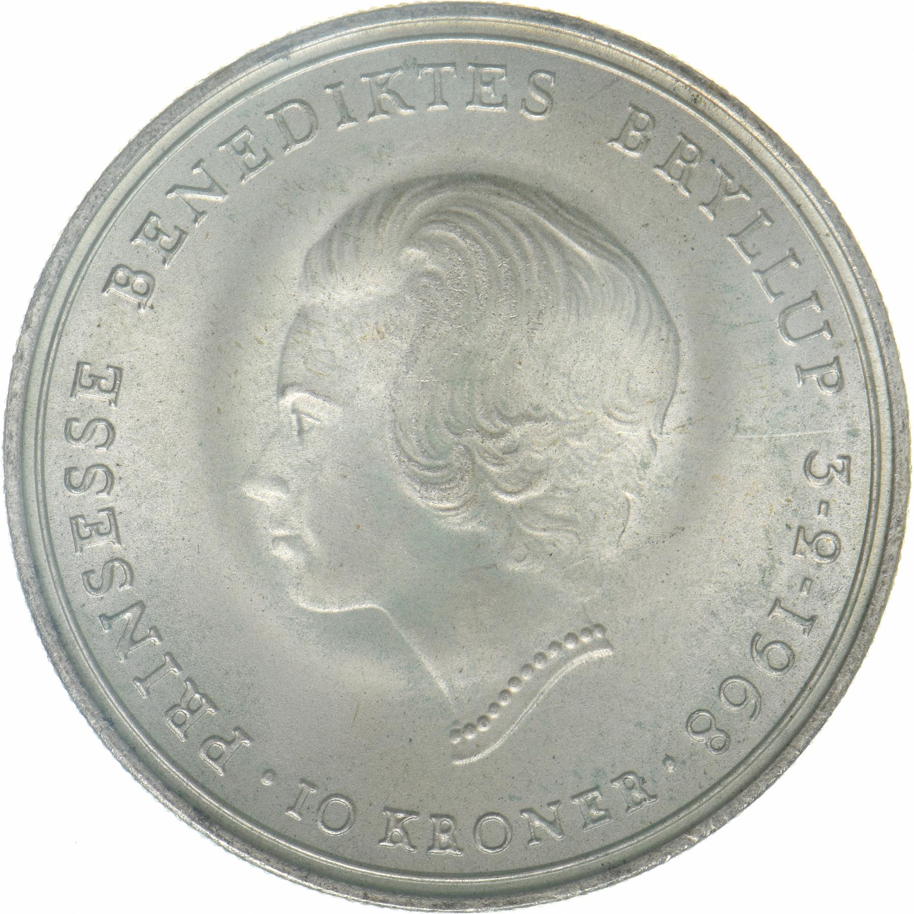 Denmark | 10 Kroner Coin | Silver | Wedding of Princess Benedikte | KM:857 | 1968