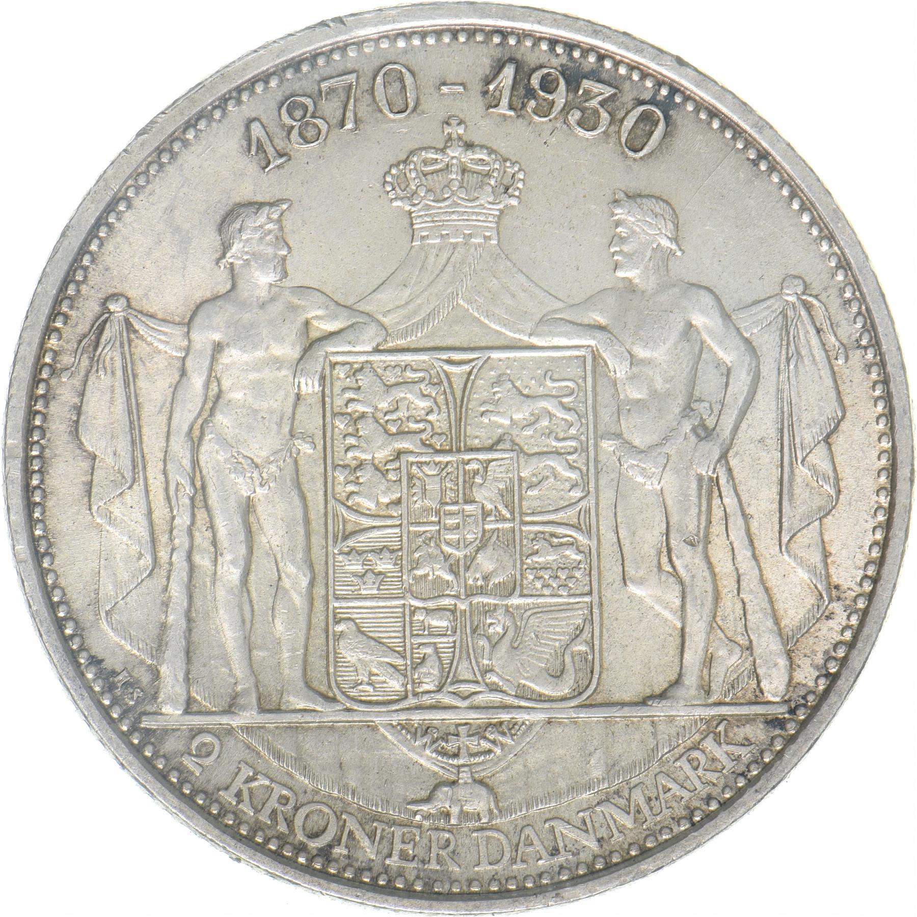 Denmark | 2 Kroner Coin | Silver | King Christian X's 60th birthday | KM:829 | 1930