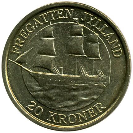 Denmark | 20 Kroner Coin | Fregatten Jylland | KM:920 | 2007