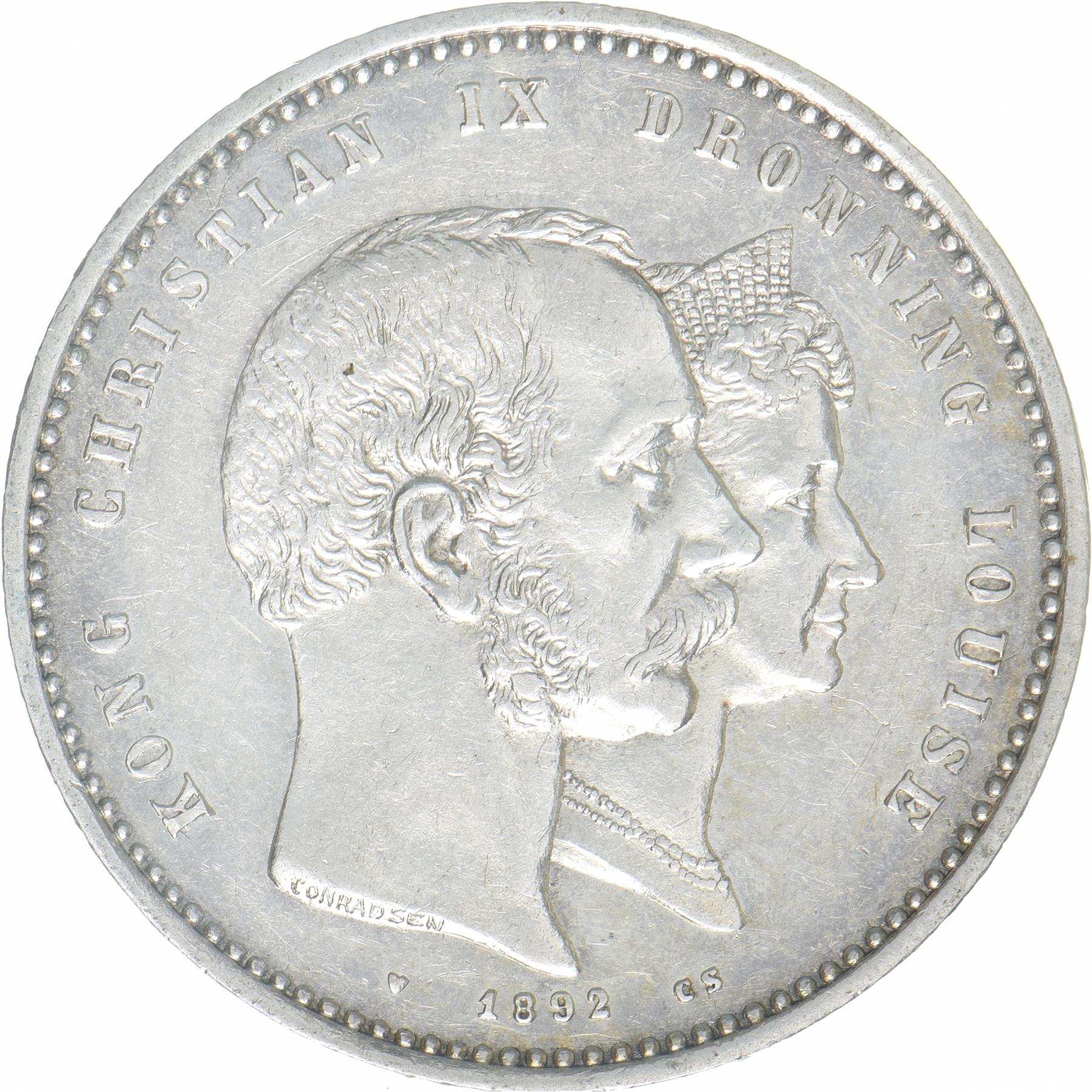 Denmark | 2 Kroner Coin | Golden Wedding | KM:800 | 1892