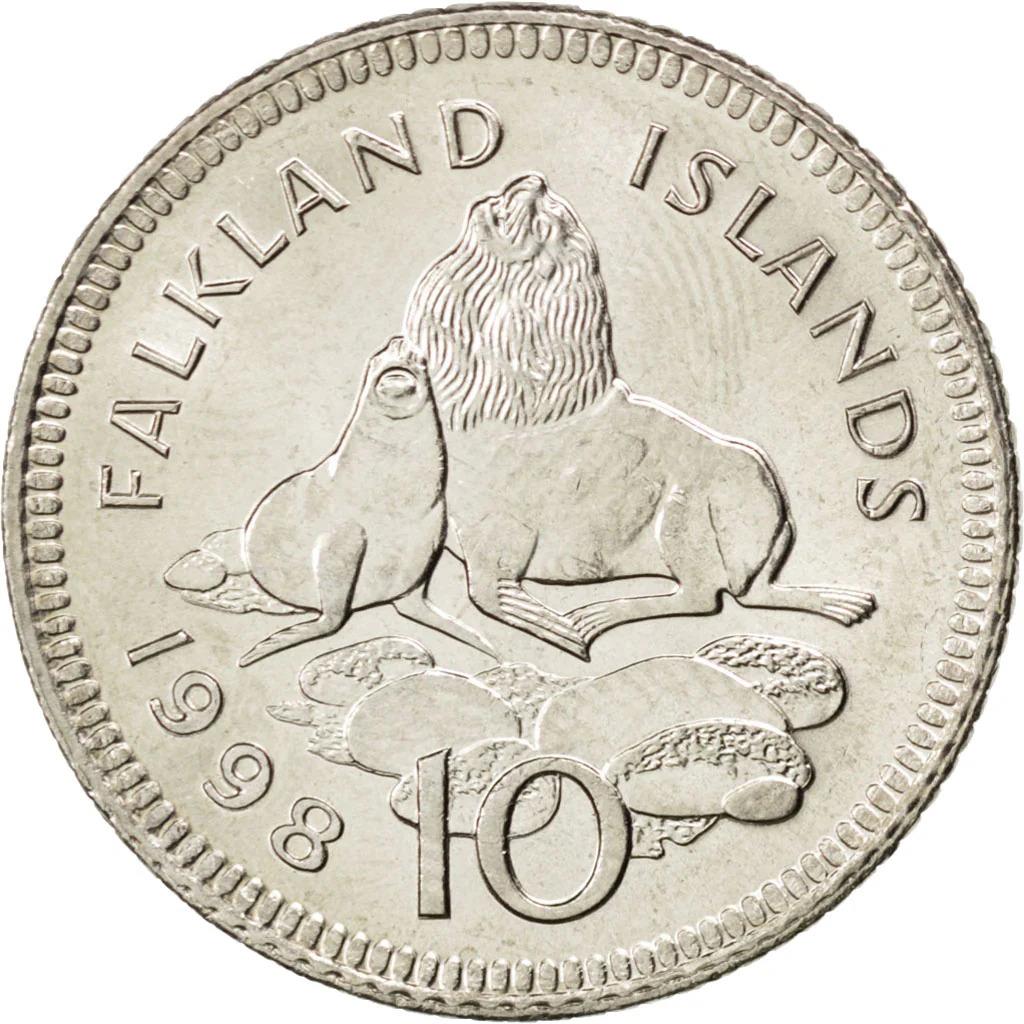 Falkland Islands 10 Pence Coin | 10 Pence Coin | Elizabeth II | Seals | KM5.2 | 1998 - 1999