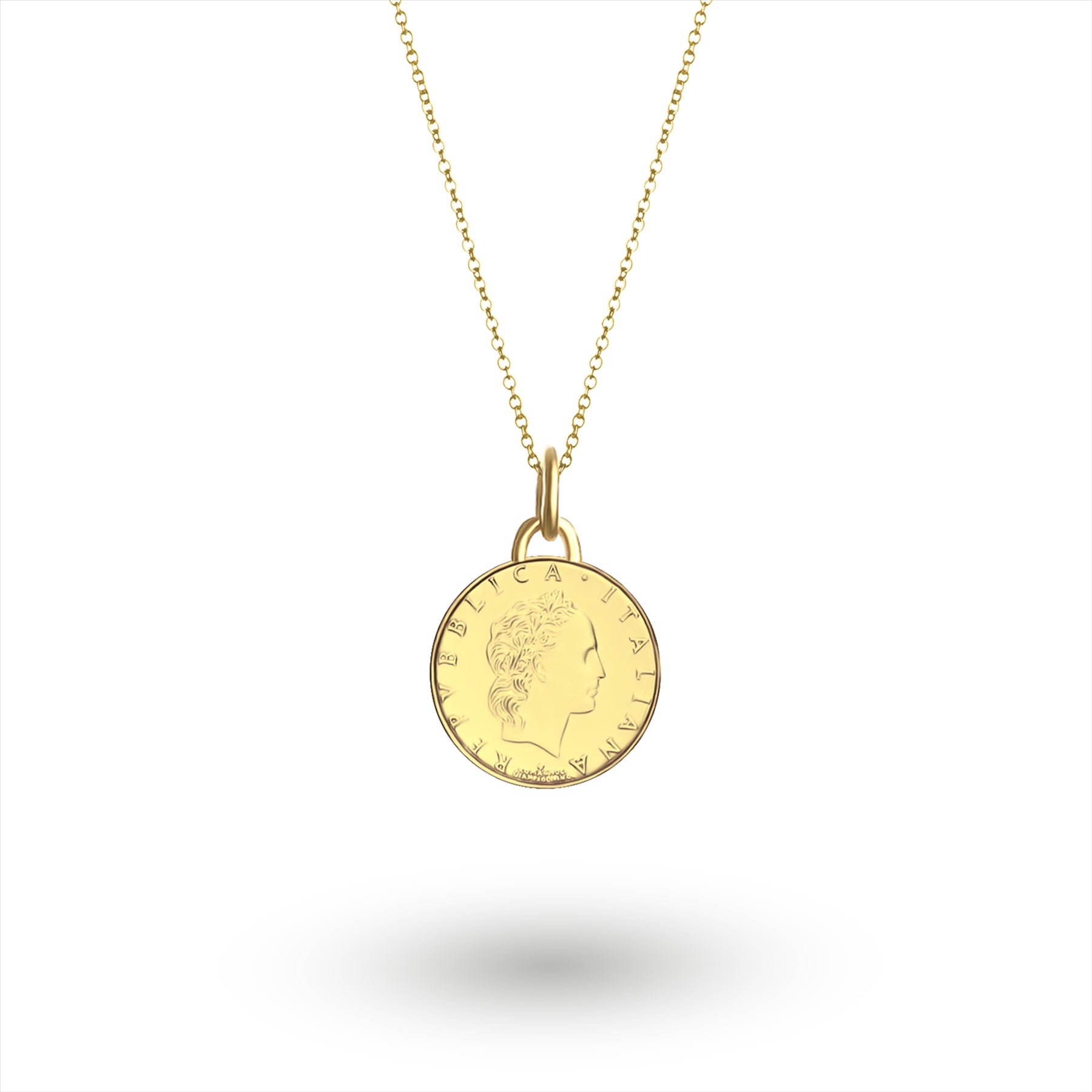 Italian Coin Necklace | Medallion Pendant Jewelry | 18K Gold Plated 50 Lira | 1990 - 1995