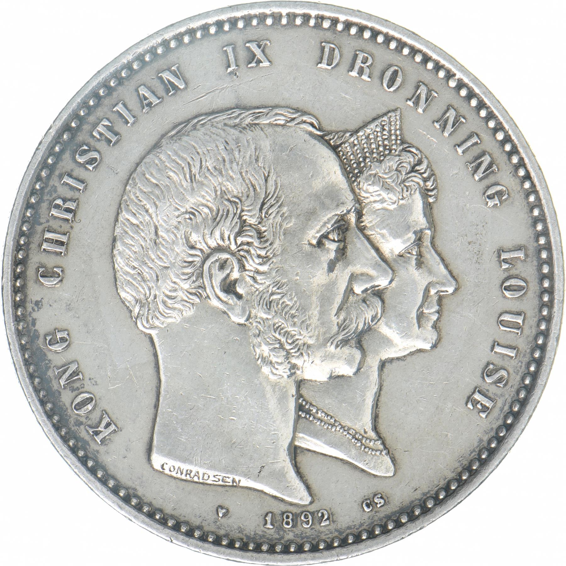 Denmark | 2 Kroner Coin | Golden Wedding | KM:800 | 1892