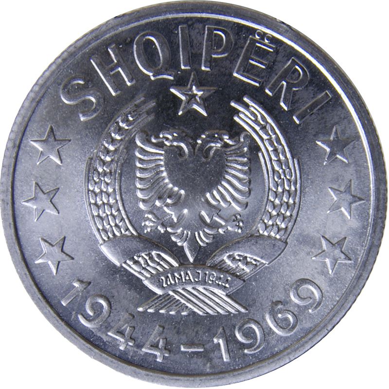 Albanian 50 Qindarka Coin | 25th Liberation | Star | Torch | KM47 | 1969