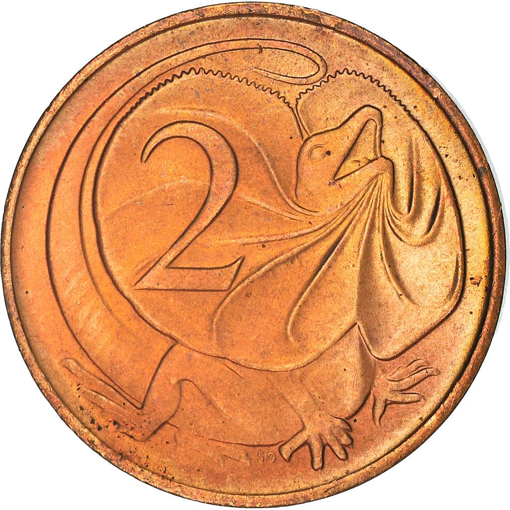 Australia Coin | 2 Cents | Elizabeth II | Frilled Neck Lizard | KM63 | 1966 - 1984