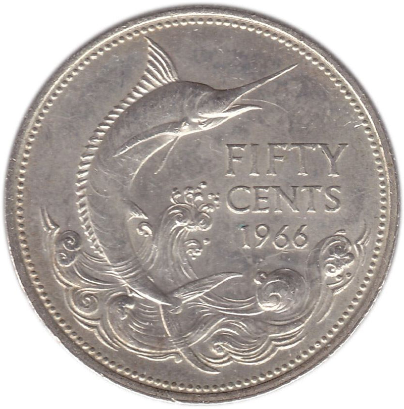 Bahamas | 50 Cents Coin | Queen Elizabeth II | Blue Marlin | KM7 | 1966 - 1970