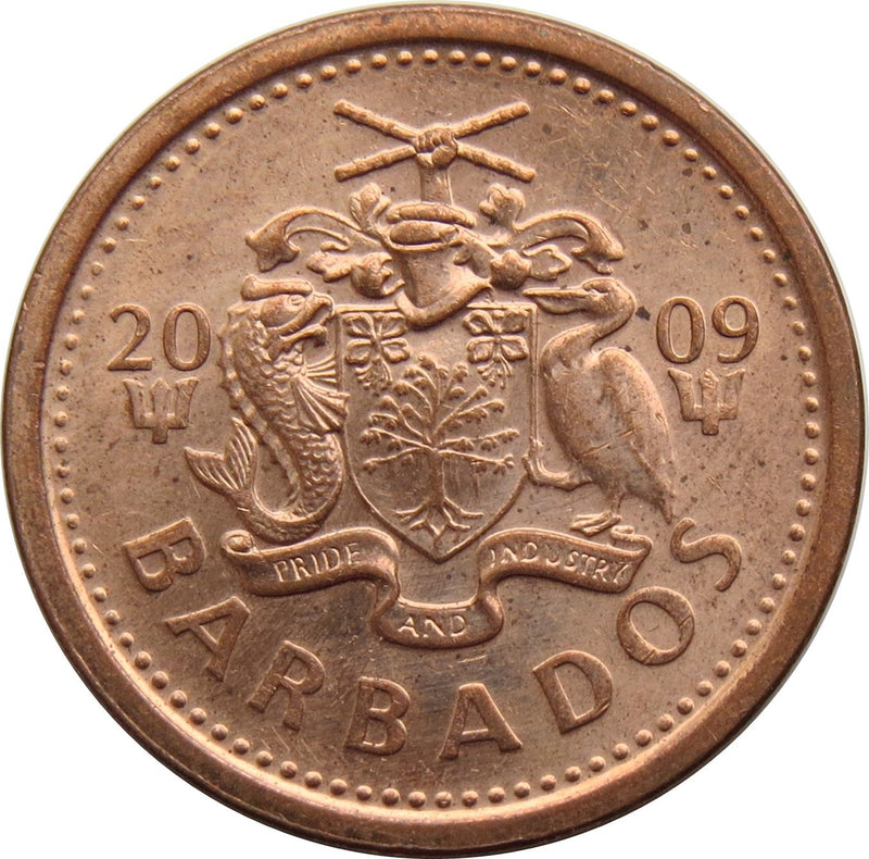 Barbados 1 Cent Coin | Queen Elizabeth II | Trident | KM10b | 2007 - 2012