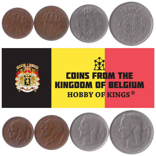 Belgian 4 Coin Set 20 50 Centimes 1 5 Francs | Olive branch | Lion | Star | Constitution | Ivy | Oak twig | 1948 - 1988