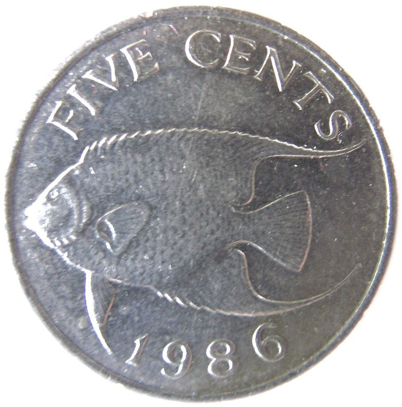 Bermuda | 5 Cents Coin | Queen Elizabeth II | Angelfish | KM45 | 1986 - 1998