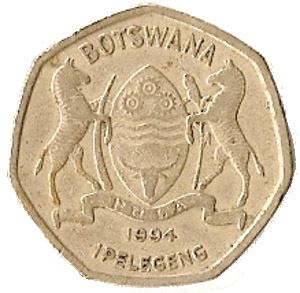 Botswana 2 Pula Coin | White Rhinoceros | Rhino | KM25 | 1994