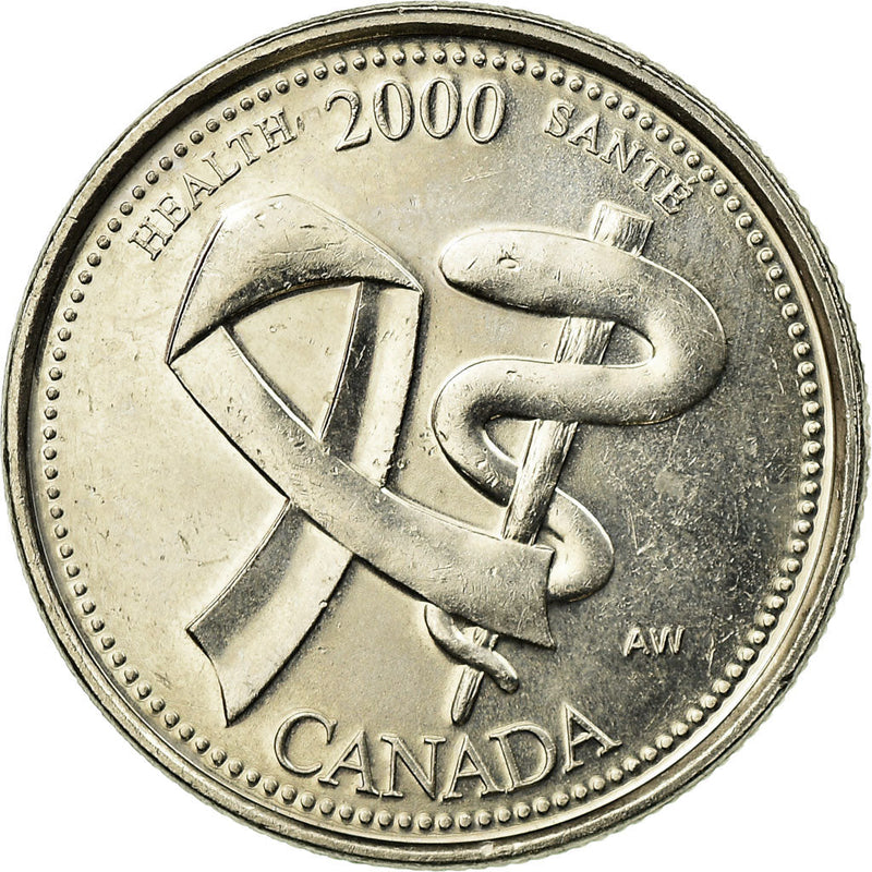 Canada Coin Canadian 25 Cents | Queen Elizabeth II | Rod of Asclepius | KM373 | 2000
