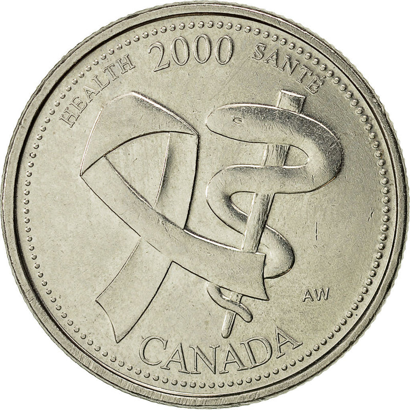 Canada Coin Canadian 25 Cents | Queen Elizabeth II | Rod of Asclepius | KM373 | 2000