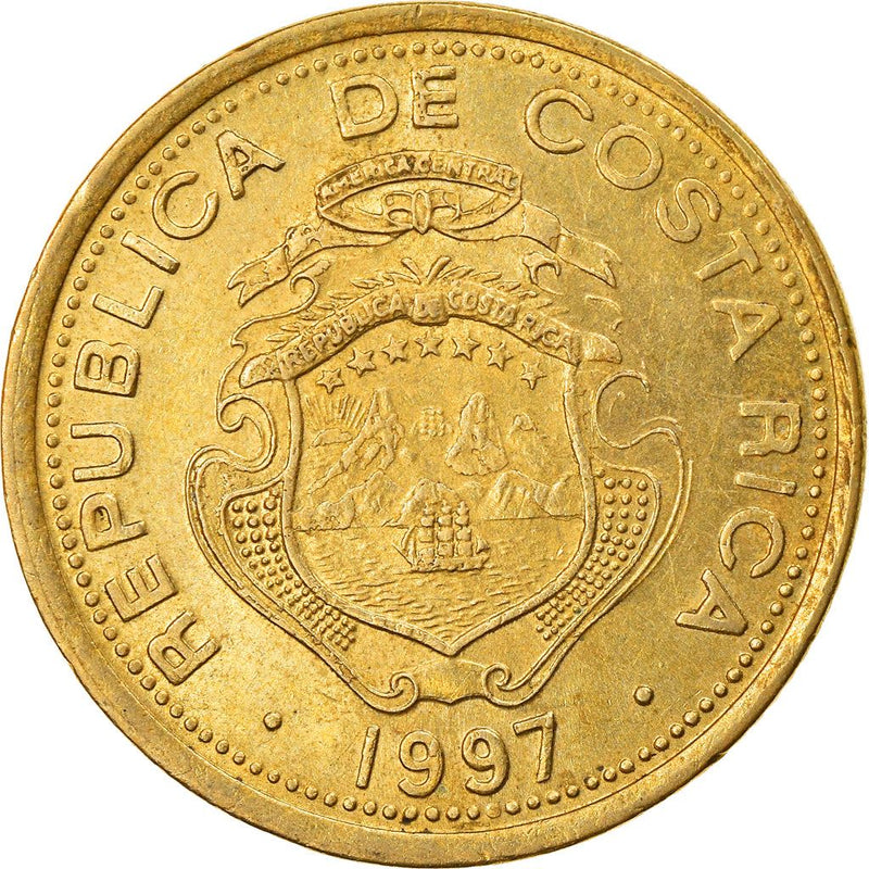 Costa Rica 5 Colones Coin | Stars | Volcno | Ship | Sun | KM227a | 1997