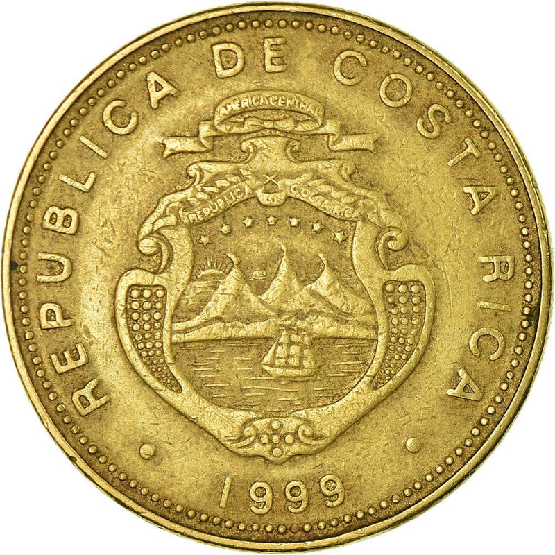 Costa Rica Coin | 50 Colones | Stars | Volcno | Ship | Sun | KM231.1 | 1999
