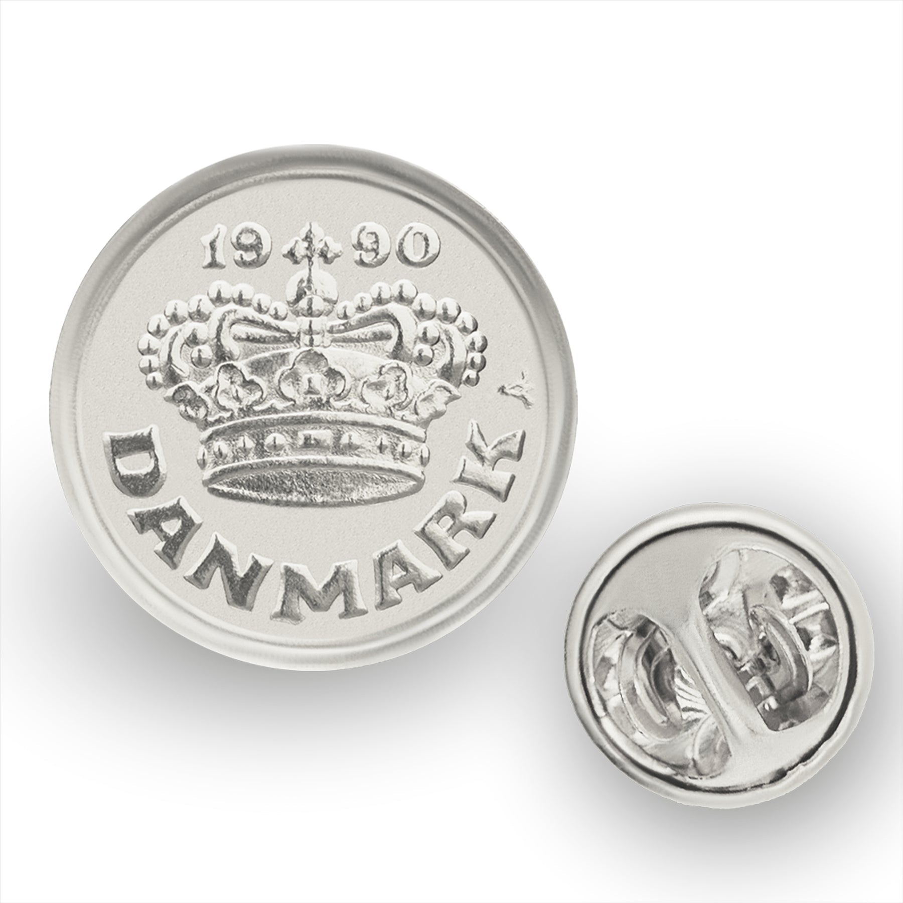 Danish Coin Pin Brooch Badge | Genuine 25 Ore | Nickel Plated | Queen's Crown | Love Heart