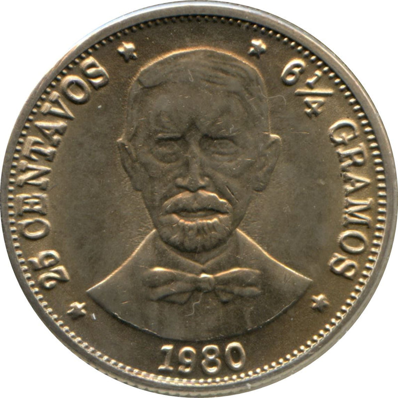 Dominican Republic 25 Centavos Coin | Juan Pablo Duarte | KM51 | 1978 - 1981