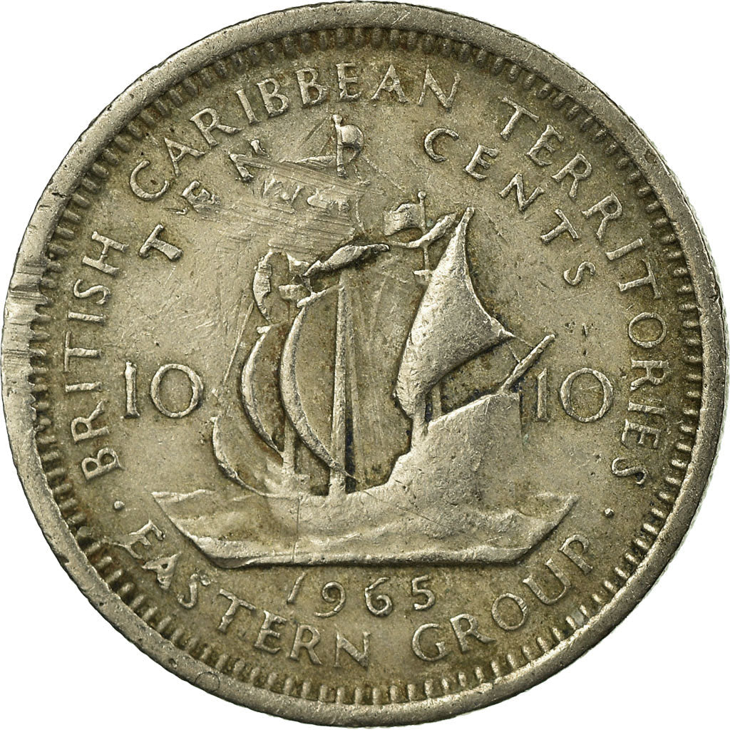 Eastern Caribbean States Coin 10 Cents | Queen Elizabeth II | Golden Hind Ship | KM5 | 1955 - 1965