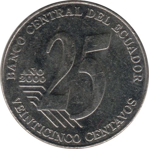 Ecuador 25 Centavos Coin | President Jose Joaquin de Olmedo | KM107 | 2000
