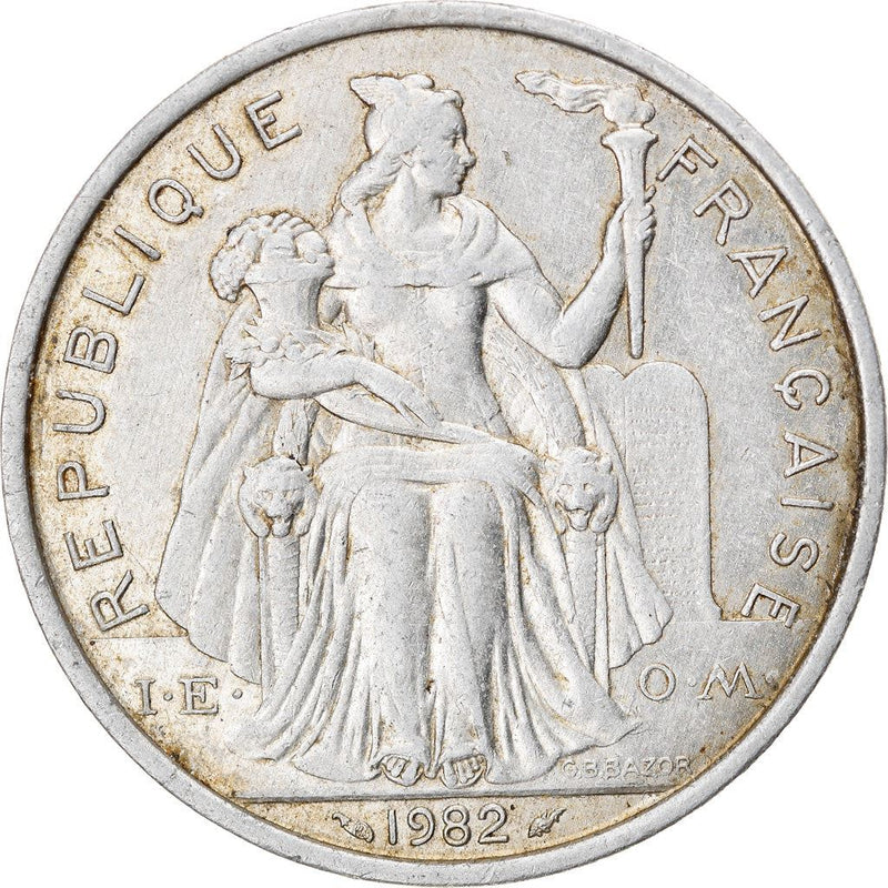 French Polynesia Coin French Polynesian 5 Francs | Liberty Sitting | Throne | Palm Tree | Sailboat | KM12 | 1975 - 2020