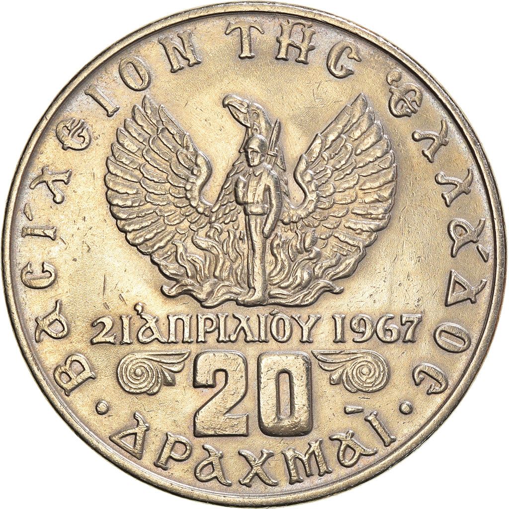Greece 20 Drachmai Coin | Constantine II | Goddess Selene | KM111 | 1973