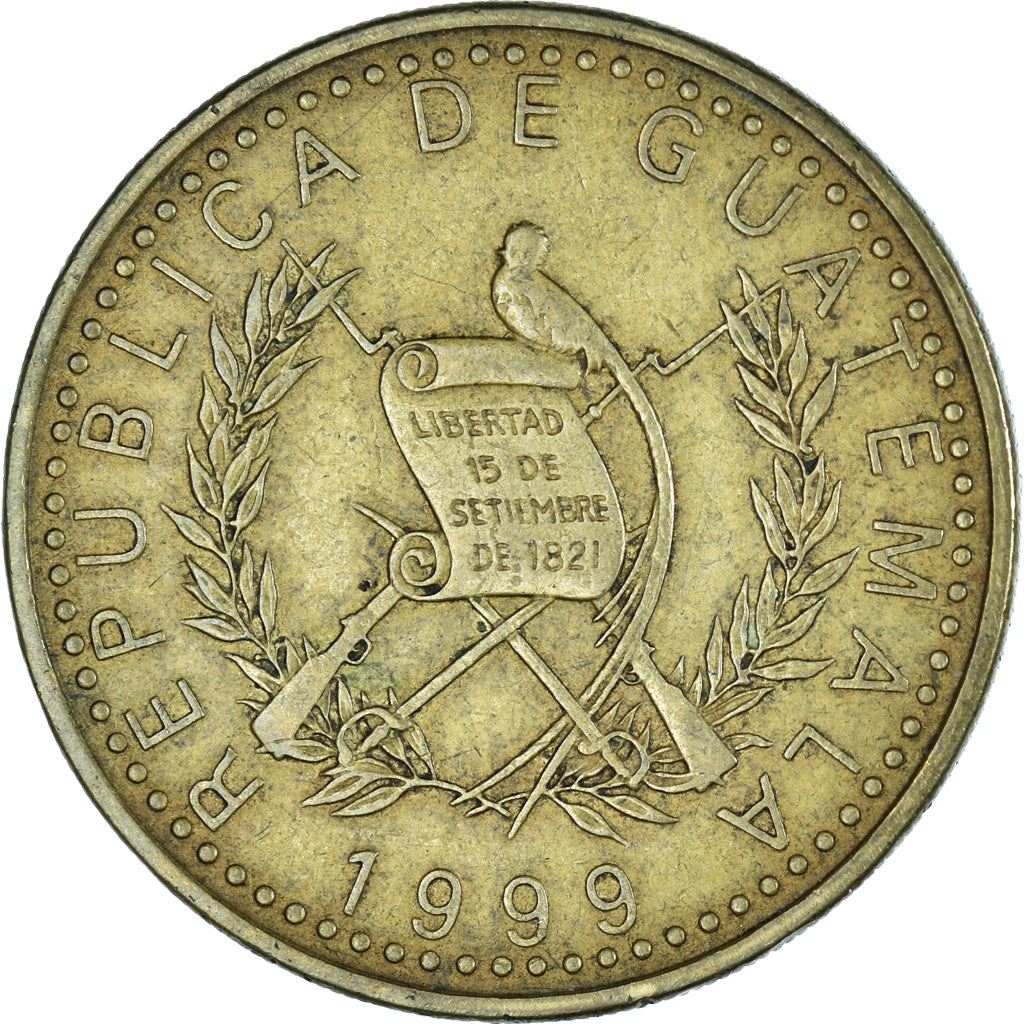 Guatemala | 1 Quetzal Coin | Coat of arms | Dove | Km:284 | 1999 - 2012