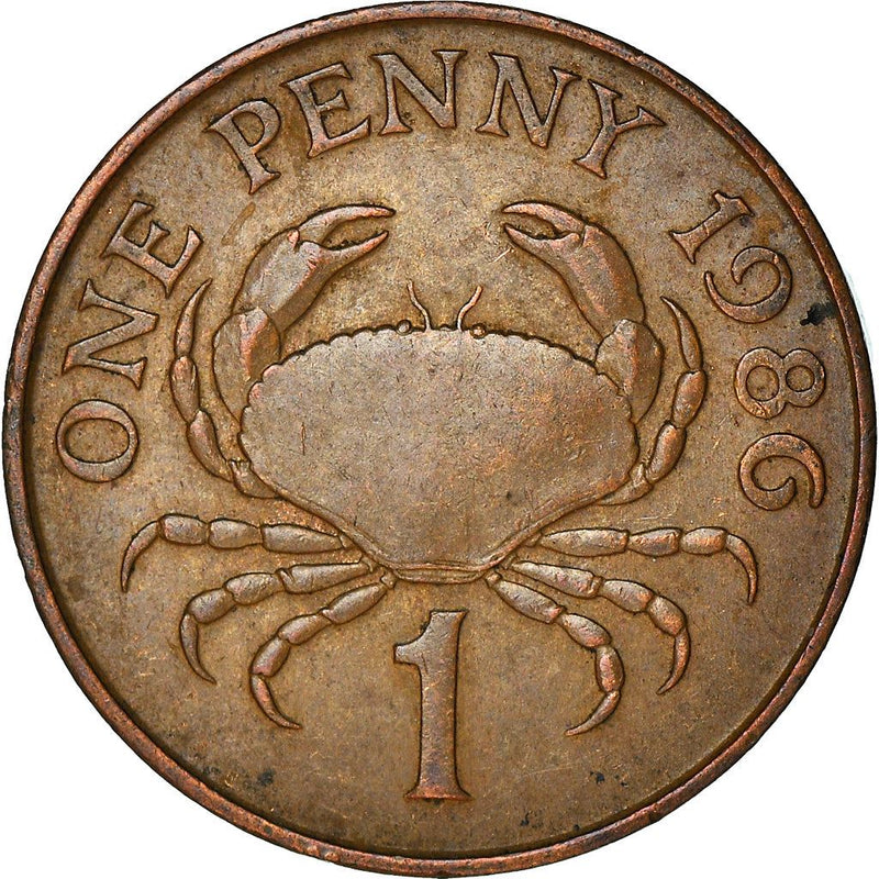 Guernsey Coin | 1 Penny | Queen Elizabeth II | Crab | KM40 | 1985 - 1990