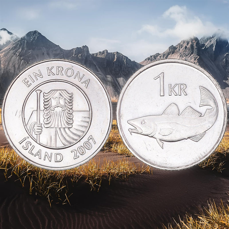 Iceland Coin Icelander 1 Krona | Giant Bergrisi | Cod Fish | KM27a | 1989 - 2011
