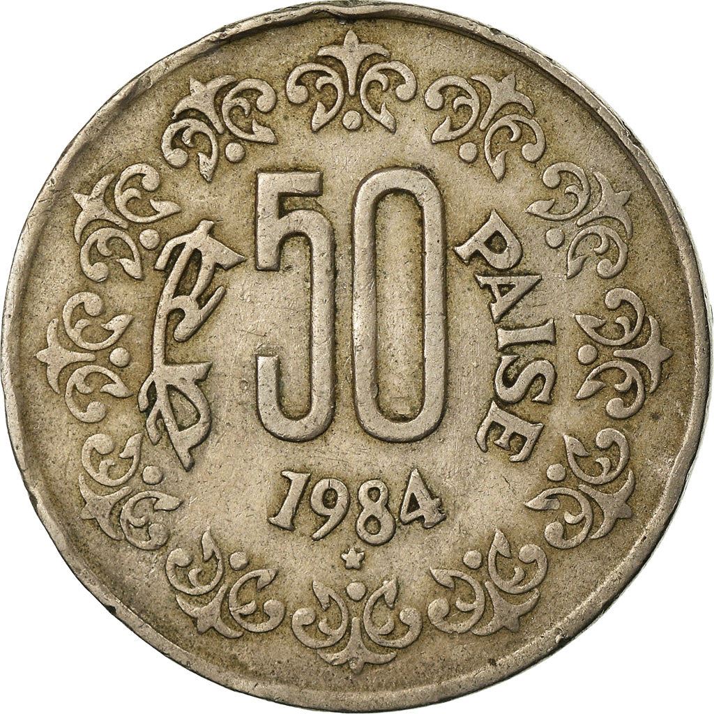 India | 50 Paise Coin | Floral wreath | Km:65 | 1984 - 1990