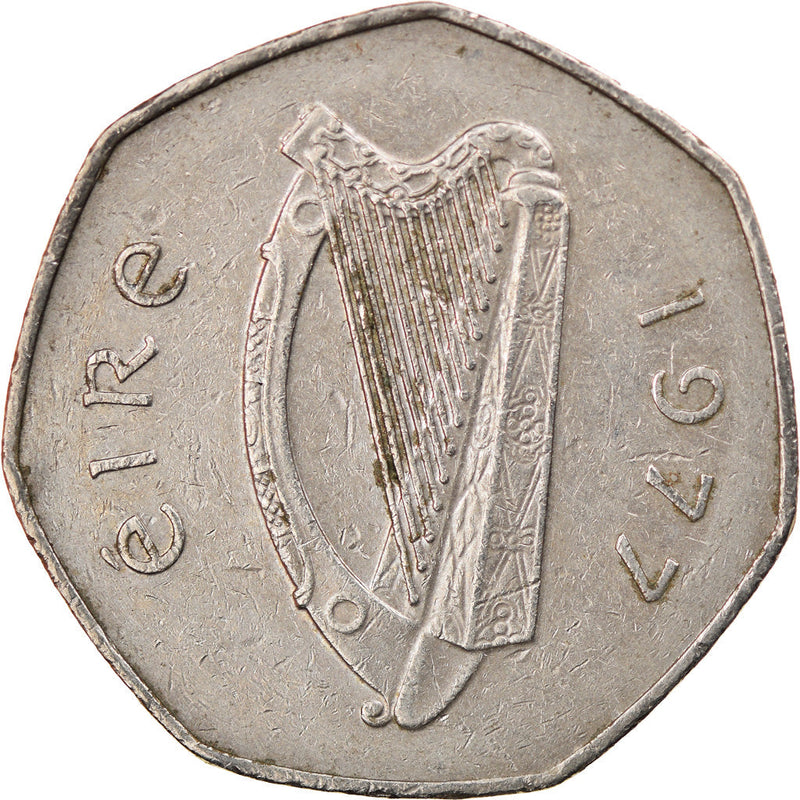 Ireland Coin Irish 50 Pence | Harp | Woodcock Bird | KM24 | 1970 - 2000