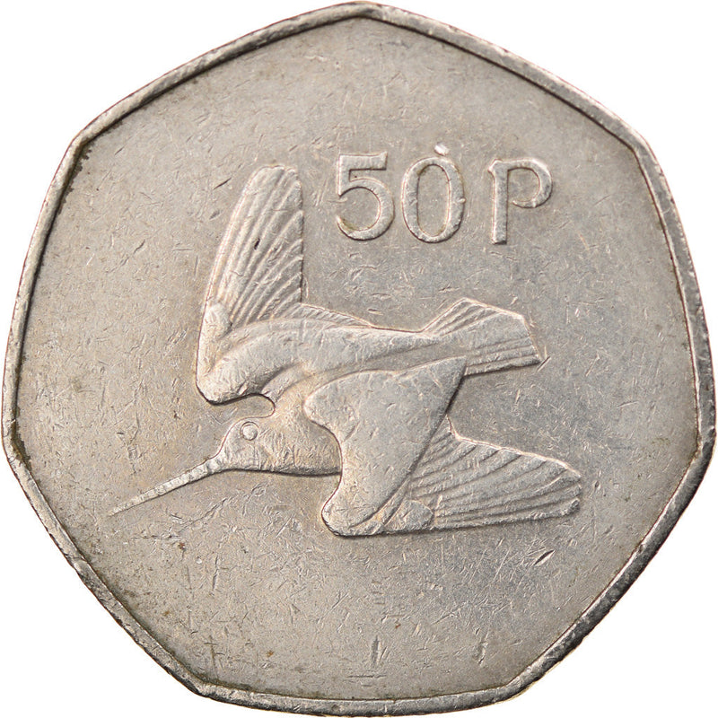 Ireland Coin Irish 50 Pence | Harp | Woodcock Bird | KM24 | 1970 - 2000