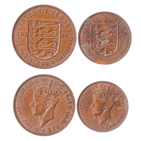 Islander 2 Coin Set 1/24 1/12 Shilling | George VI | Shield | Jersey | 1937 - 1947