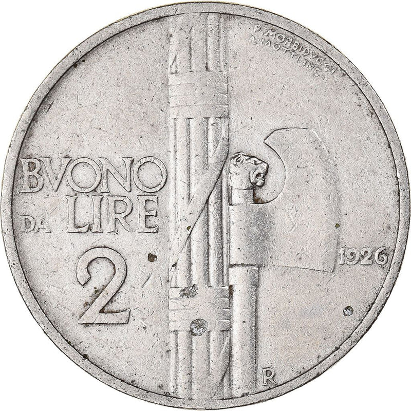 Italy Coin 2 Lire - Vittorio Emanuele III Buono | Axe | Lions Head | KM63 | 1923 - 1935