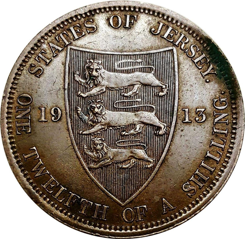 Jersey 1/12 Shilling Coin | King George V | Shield | KM12 | 1911 - 1923